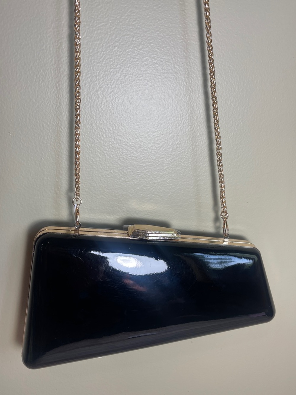Urban Expressions Black Patent Clutch with Gold Chain